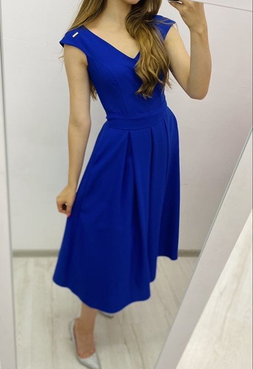 Sukienka midi z kieszeniami gładka chaber