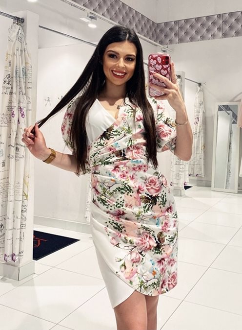 sukienka krótka w kwiaty rękawek zakładka