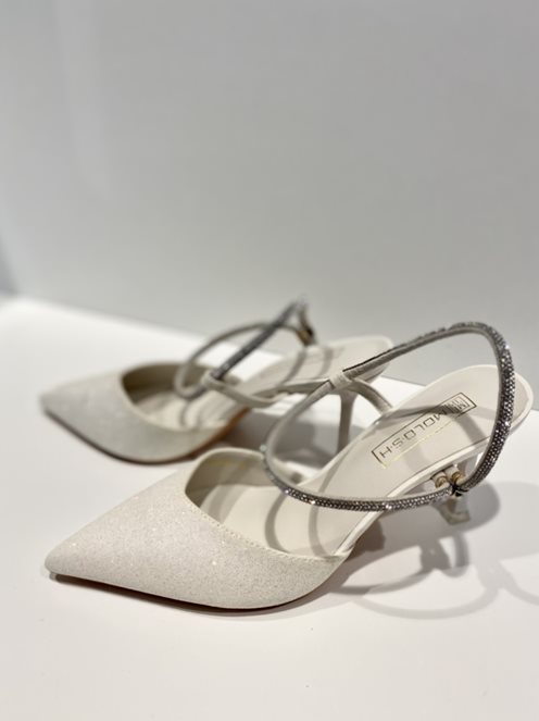 Szpilki brokat cyrkonie szpic biel