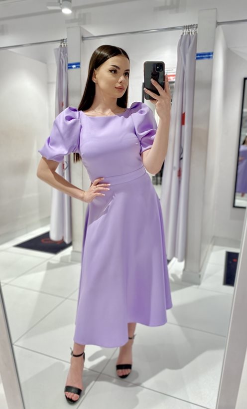 Sukienka midi bufiaste rękawki lilia