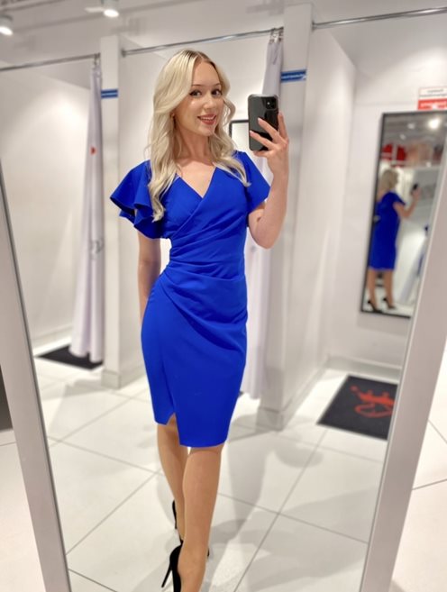 Sukienka krótka opływowy rękawek chaber