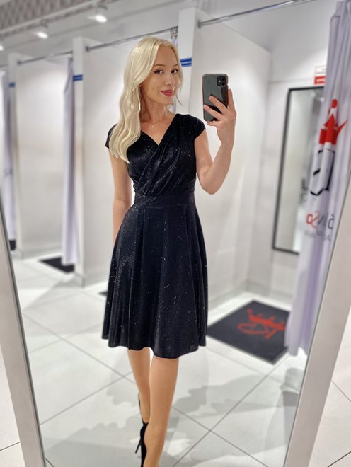 Sukienka krótka brokatowa zakładka czarna