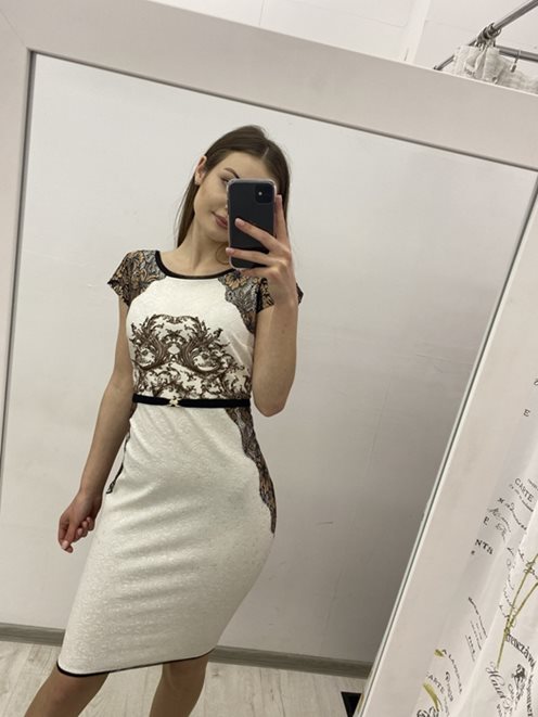 Sukienka ołówkowa koronka złoty/czarny