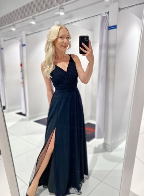 Sukienka długa prosta z tiulem błysk czarna