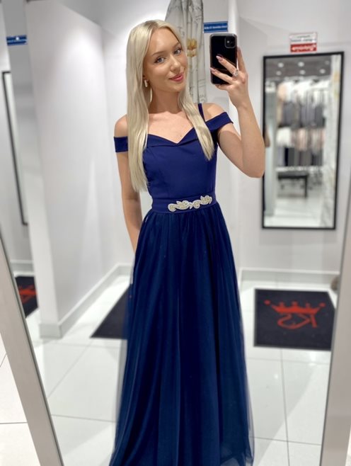 Sukienka długa hiszpanka z tiulem granat