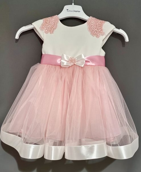 Sukienka dziecięca aplikacja na plecach róż-biel