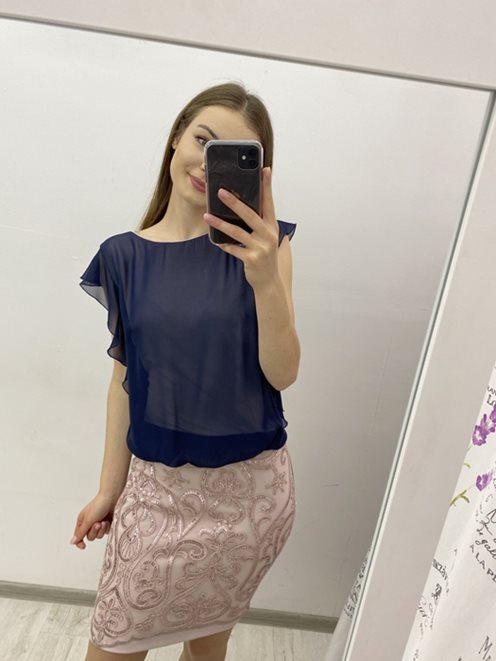 Sukienka falbanka spód cekin granat-róż