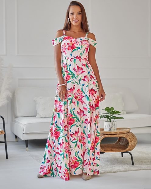 sukienka długa hiszpanka lilie róż