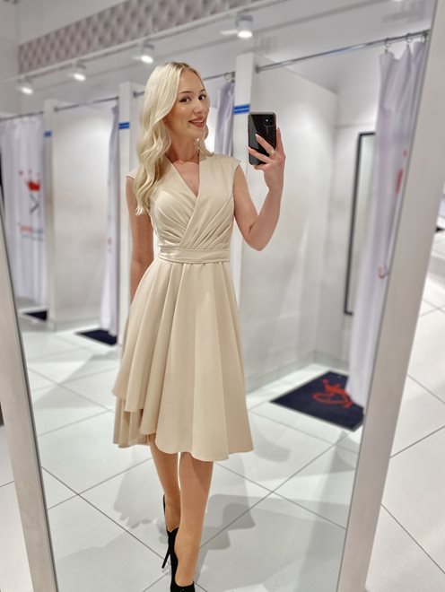 Sukienka midi zakładka beż