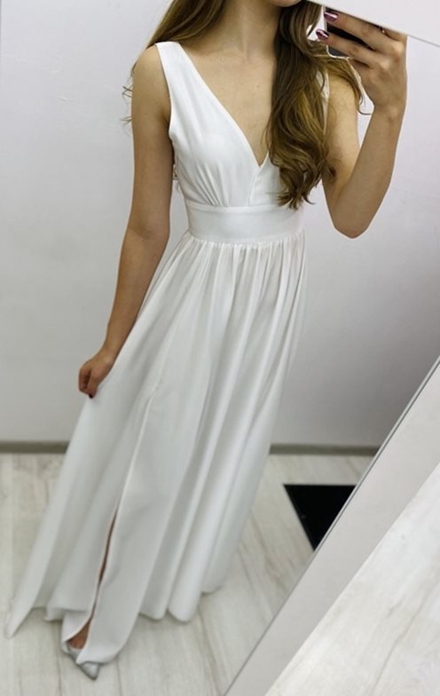 Sukienka odcięty dekolt biała