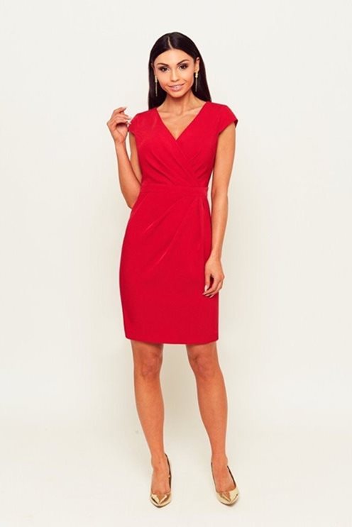 Sukienka krótka z zakładanym dekoltem czerwień