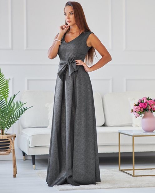 Sukienka długa gruby pas zakładki czerń