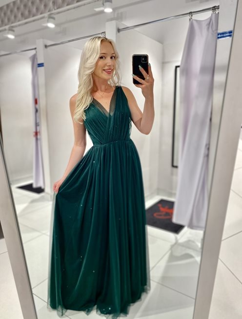 Sukienka długa tiulowa grube ramiączka zielony