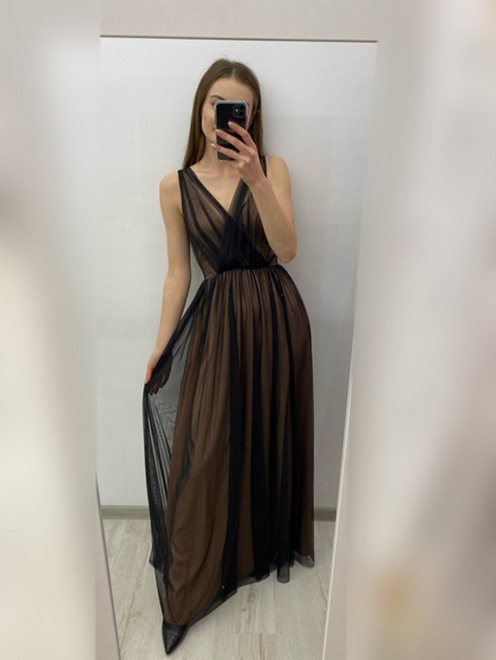 Sukienka długa tiulowa błyszcząca ramiączka czarna