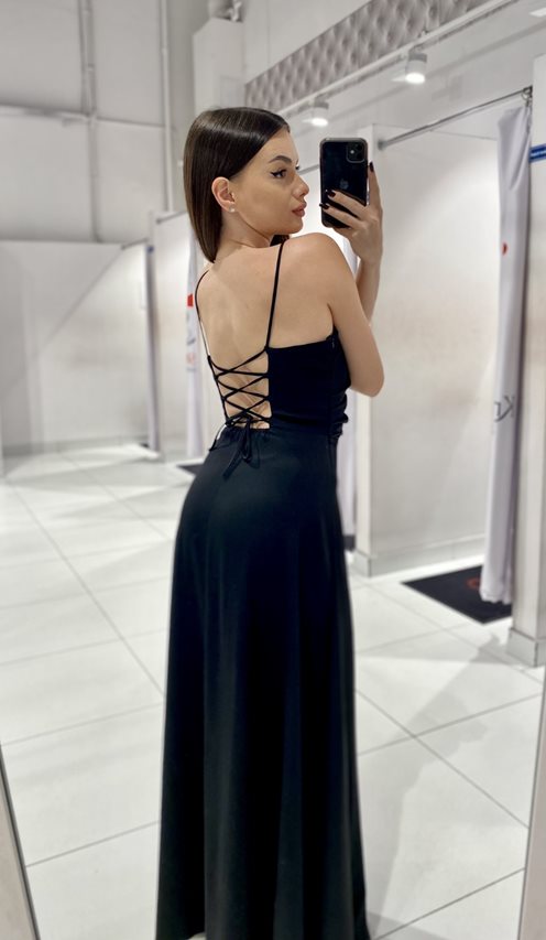 Sukienka długa na ramiączkach wiązana błysk czerń