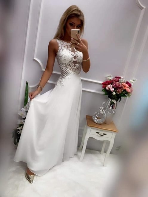 Długa sukienka gorsetowa biały