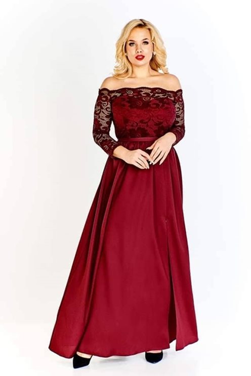 Sukienka rękawek koronkowa góra bordo