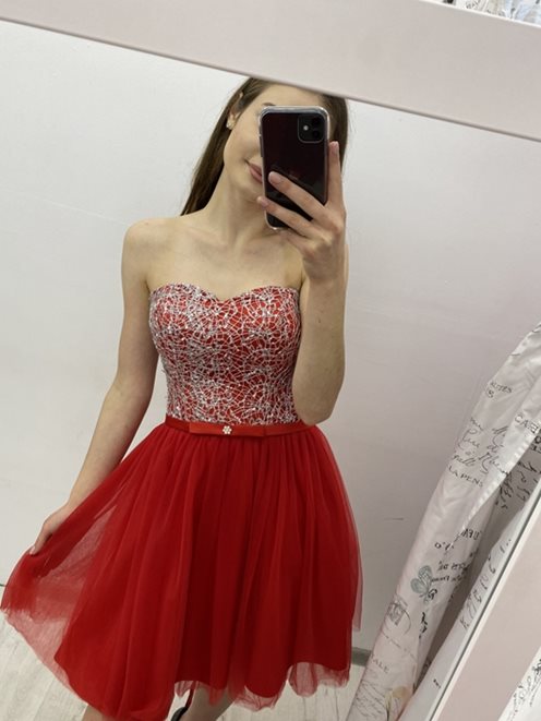 Sukienka princess tiul wiązana czerwona