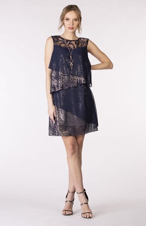 Sukienka krótka maskująca fala wzór granat