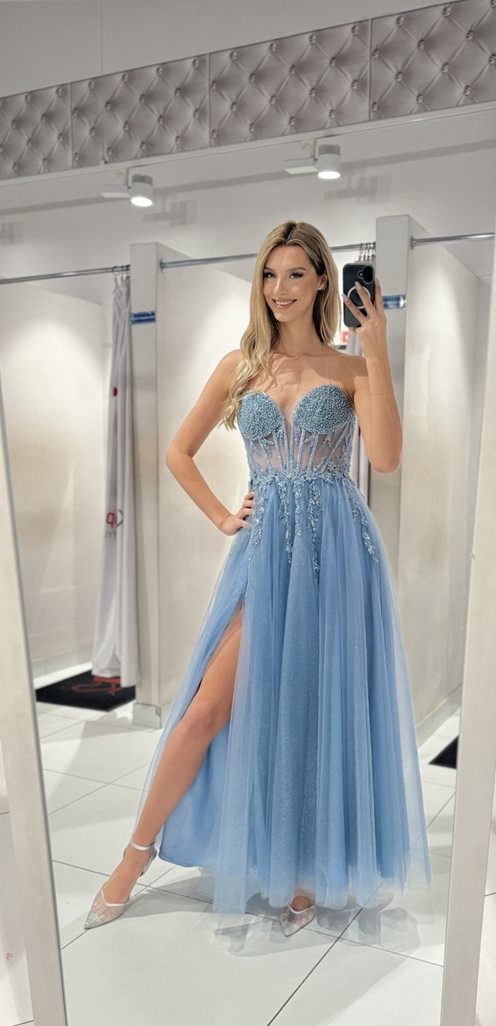 Sukienka tiulowa gorset zdobiony perłami jeans