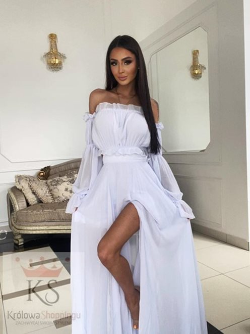 Sukienka długa hiszpanka długi rękaw biel