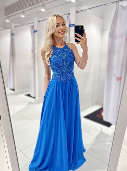 Długa sukienka na ramiączkach niebieski