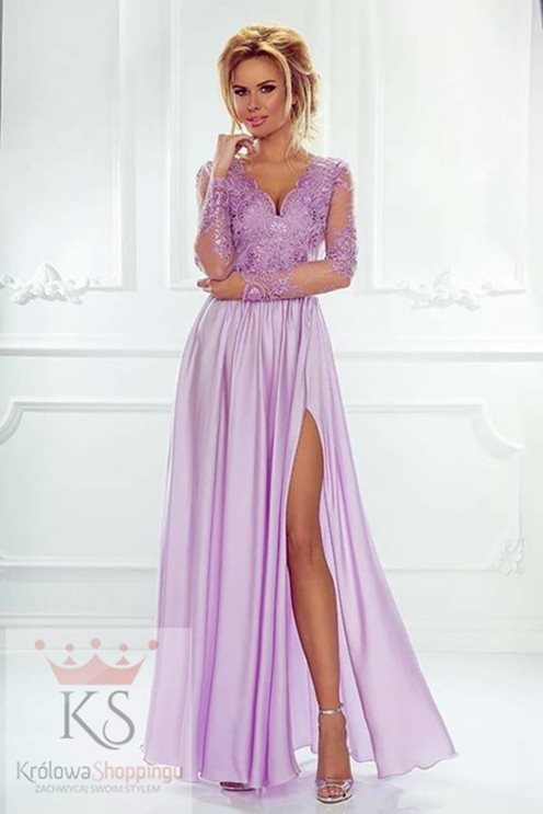 Długa sukienka z koronką lilia