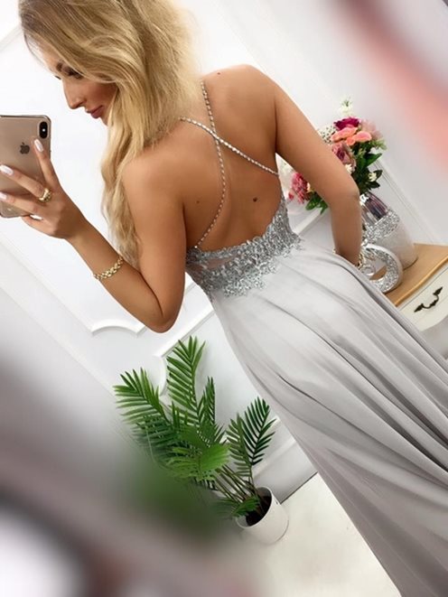 Długa sukienka na ramiączkach szary