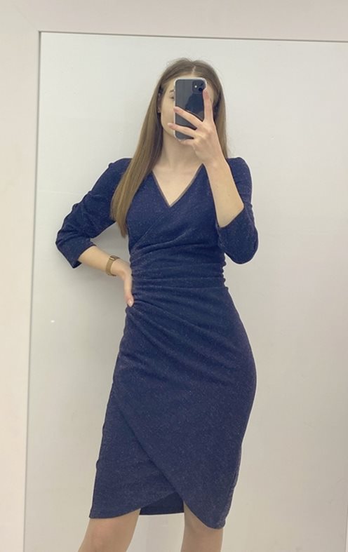 sukienka krótka rękaw 3/4 granat