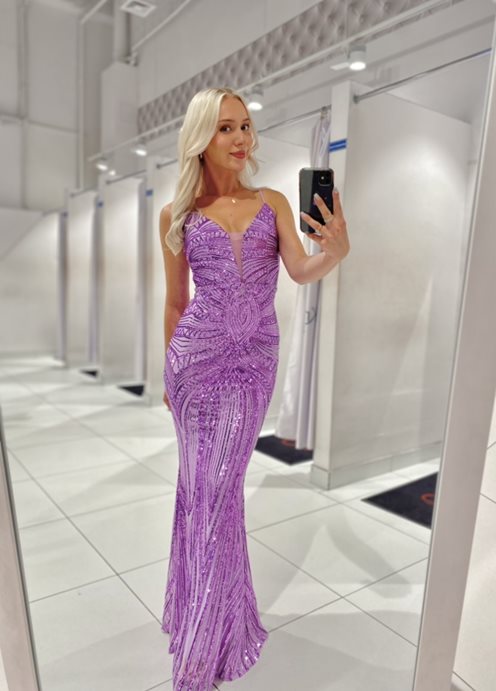 Sukienka długa cekiny odkryte plecy lilia