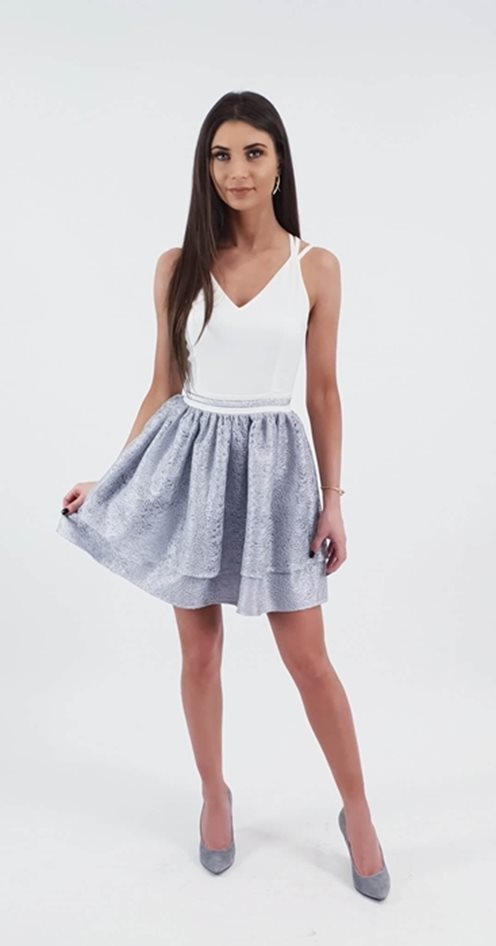 Sukienka krótka paski plecy mieniąca biały/błękit