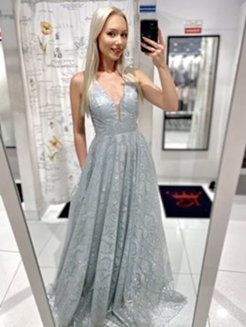 sukienka długa cała brokatowa srebro