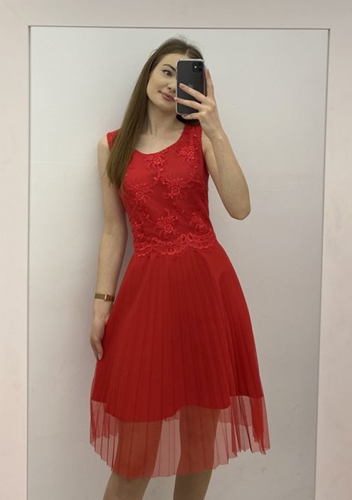 Sukienka koronka plisowana spódnica czerwona