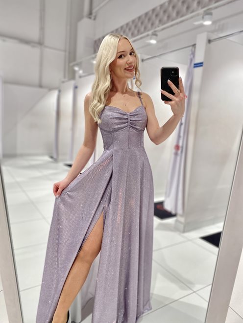 Sukienka długa brokatowa z gorsetem srebro