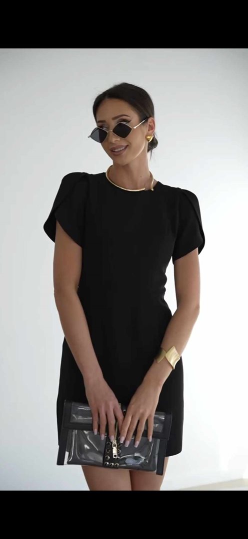 Sukienka krótka rękawek tył wycięcie czerń