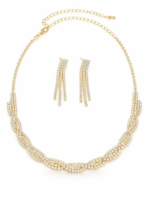 Komplet z plecionym naszyjnikiem i długimi kolczyk