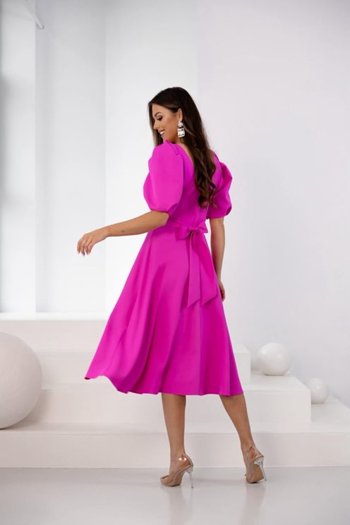 Sukienka midi bufiaste rękawki fuksja