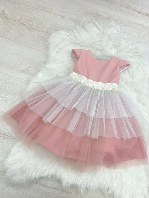 Sukienka dziecięca wzór pas biel-róż