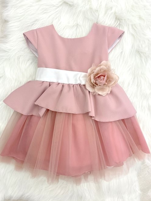 sukienka dziecięca ozdobny kwiat w pasie róż