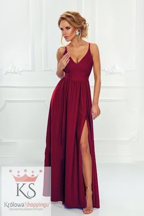 Długa sukienka bez koronki bordo