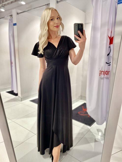 Sukienka długa rękawek motylek błysk czarna