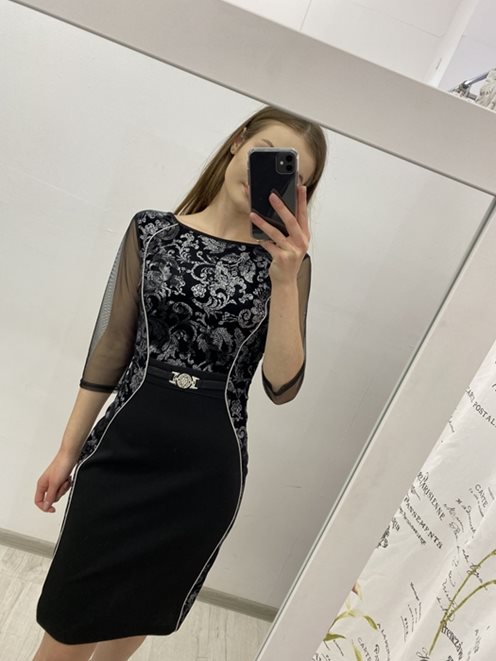 Sukienka rękaw pasek czarny