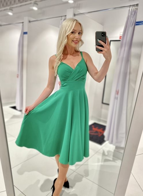 Sukienka midi ramiączka dekolt na zakładkę zieleń