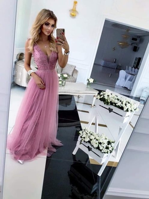 Sukienka tiulowa brokatowa perły wrzos