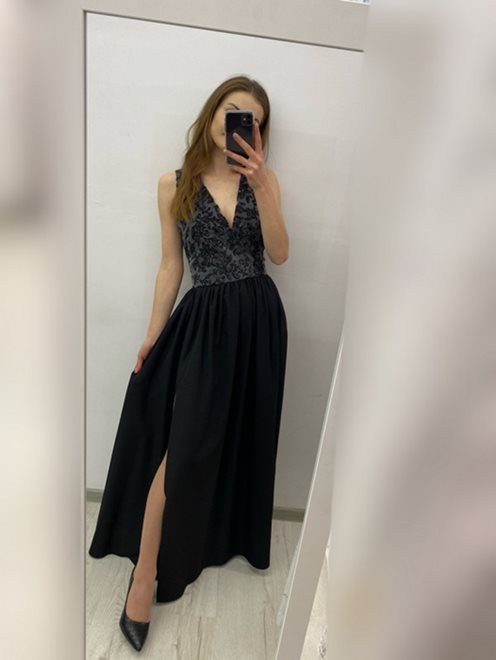 Sukienka długa z górą brokatową szara