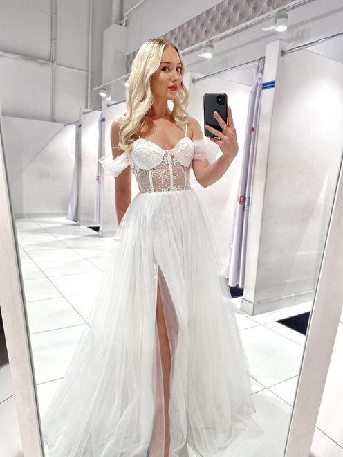 Sukienka długa hiszpanka gorset tiul biel