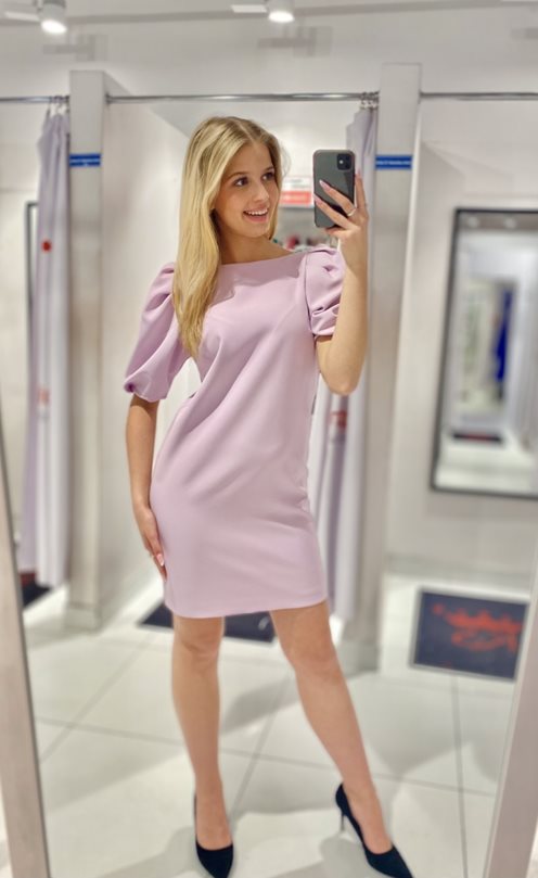 Sukienka krótka prosta bufiasty rękawek lilia