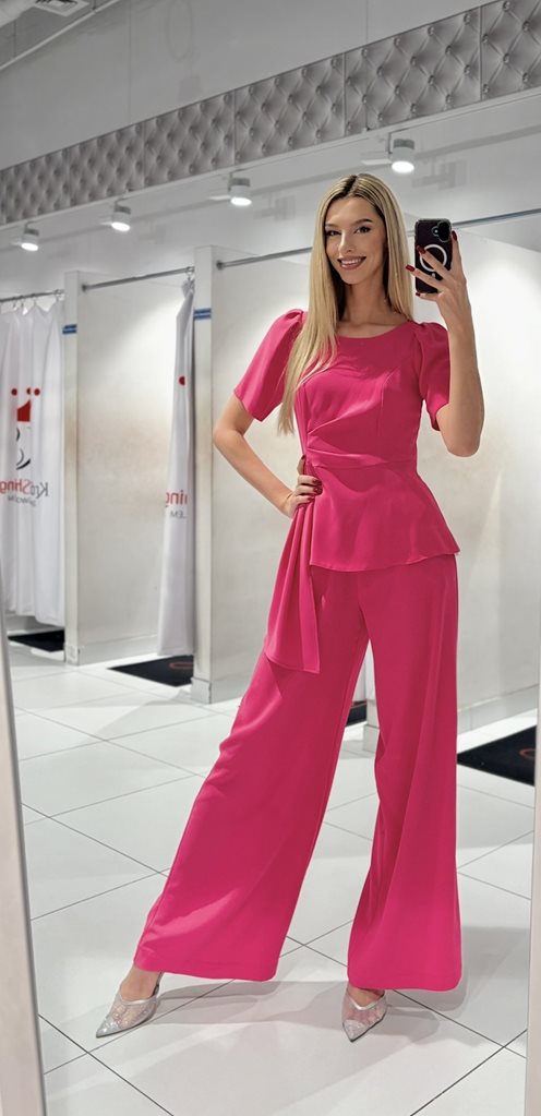 Komplet asymetria rękawki amarant