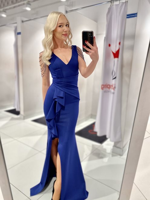 Sukienka długa koraliki  ramiona granat