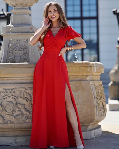 sukienka długa rękawek motylek czerwień